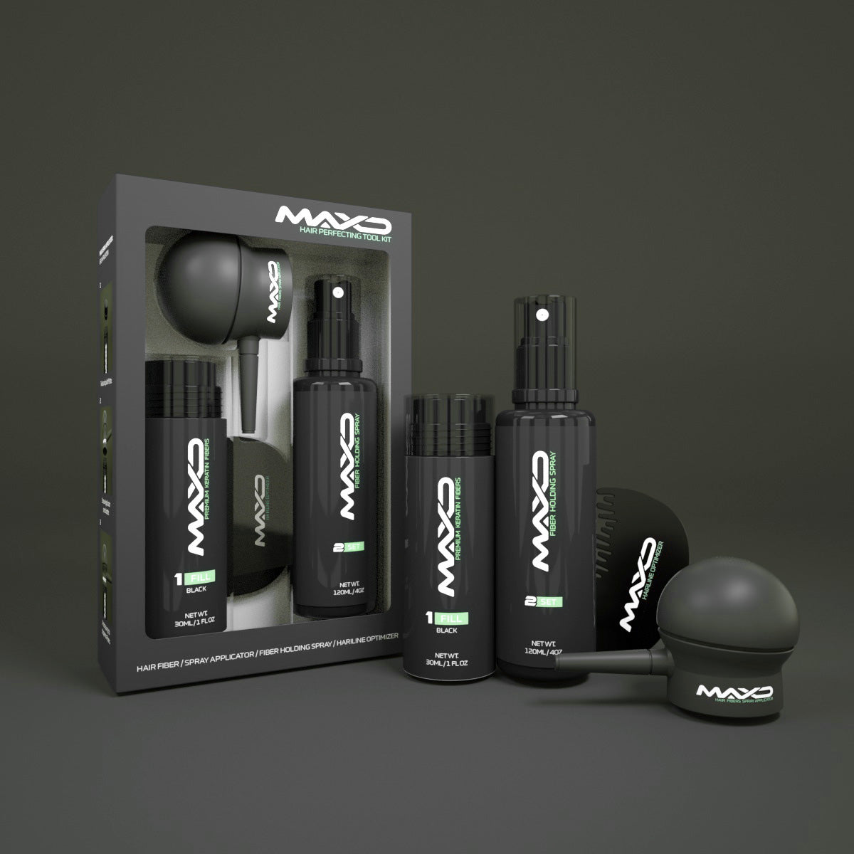 MAXD Hair Thickening Fiber Kit + Tools